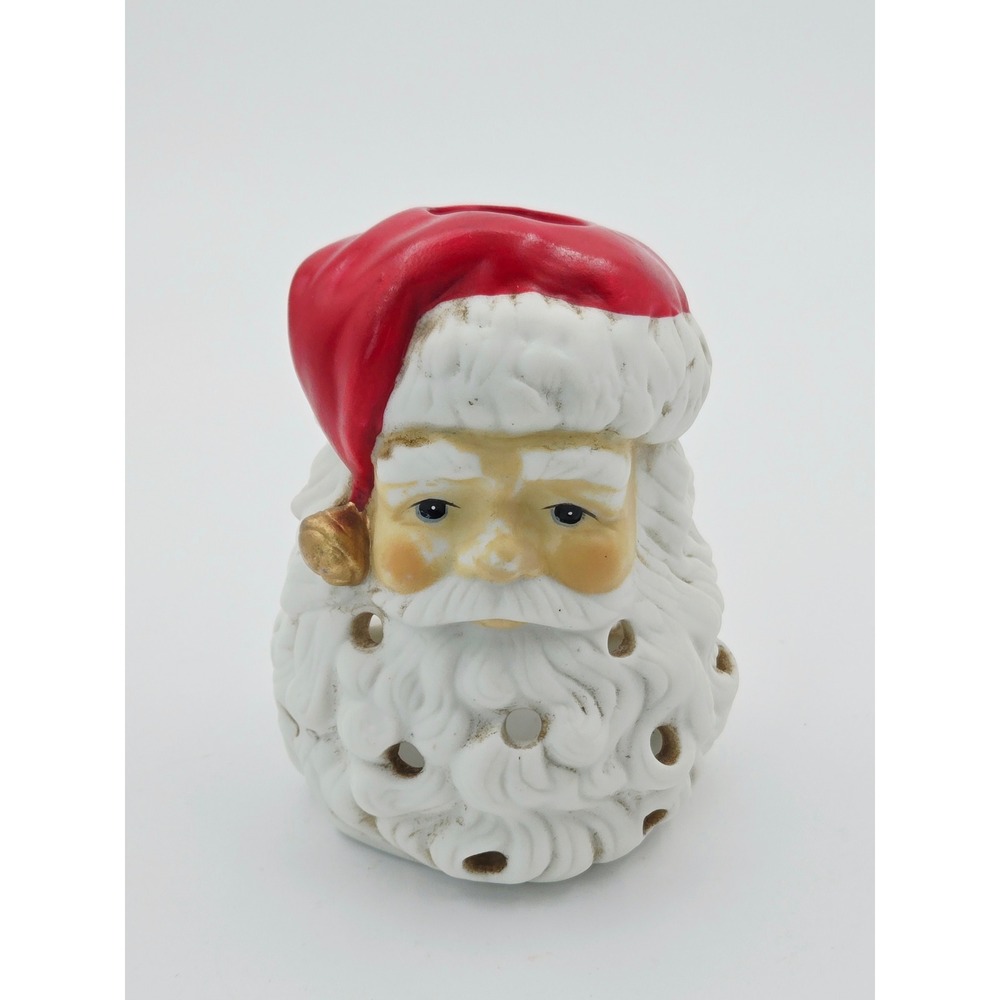 Vintage Ceramic Santa Head Tealight Candle Holder AGC 4"